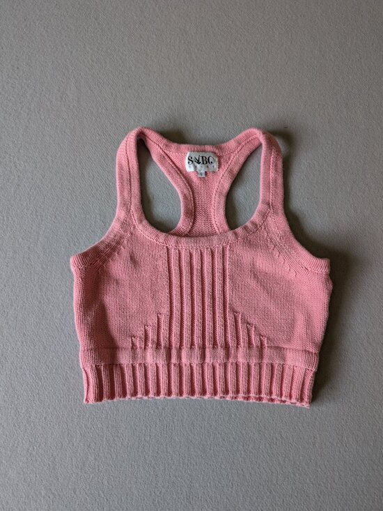 Sabo Skirt Tops - Sabo Skirt Pink Knit Racerback Crop Tank Top Ribbed Bustier Bralette Sz Small